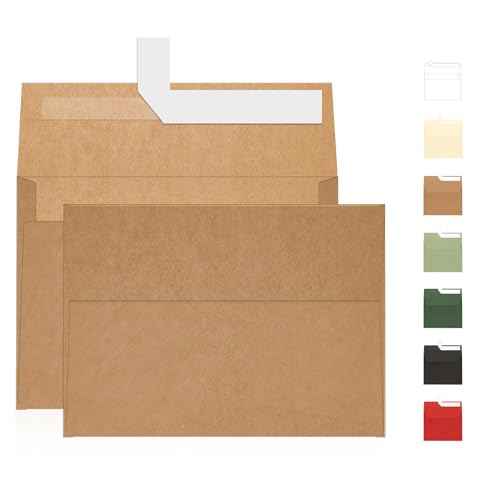 A7 Brown Kraft Envelopes Self Seal 100 Pack 120 GSM£¬Goefun Printable 5x7 Envelopes for Invitation, Mailing, Weddings, Business, Birthday, Photos, Documents and DIY Cards