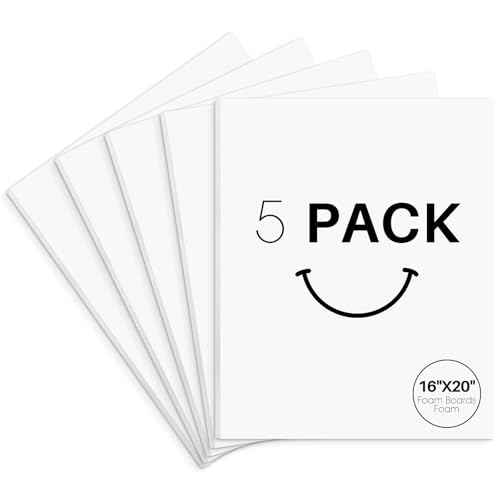 Golden State Art, Acid Free 5 Pack 16x20 White Foam Boards Foam Core Poster Board, 1/8'' Thick Polystyrene Foam Sheet for Projects, Mounting, Crafts, Art and Presentations