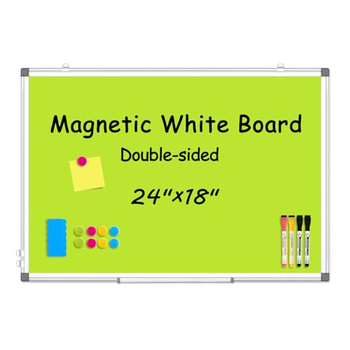 WALGLASS Magnetic Whiteboard 24"x18" Dry Erase White Board for Walls with Pen Tray, Aluminium Frame and Dry-Wipe Writing Surface for Kids' Drawing, Home, and Office (Green)