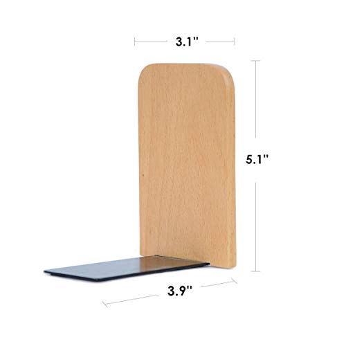 Pandapark Beech Wood Heavy Duty Bookends Non-Skid for Shelves - 1 Pair