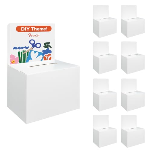 Unibagic 9 Pack White Cardboard Suggestion Box with Removable Header - 6.5x4.5x4.5 Inch Small Raffle Ticket Box for Charity, Fundraising, Voting & Events