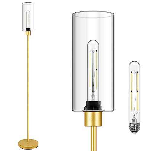 BoostArea Gold Modern Floor Lamp With Glass Lampshade - Simple Design Standing Lamp for Living Room, Bedroom, Office, Kids Room, Reading