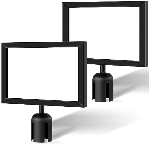 Kigley 2 Pack Stanchion Sign Holder Portrait Top Stand Poster Landscape Display 8.5" x 11" Paper Size Double Sided Sign Frame with Cover for Crowd Control Sentry Stanchions Queue Barrier, Black