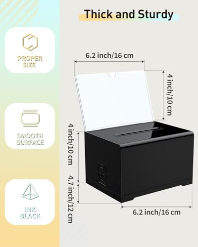 Uniclife Black Acrylic Donation Box with Lock 6.2x4.7x4 inches - 1 Pack