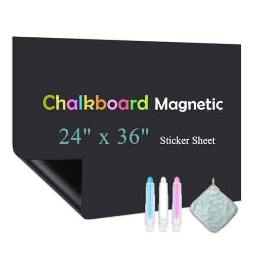 Chalk Board Contact Paper with Adhesive, 24" x 36" Magnetic Chalkboards for Wall, Wallpaper Sheets for Office for School and Kids, Includes Liquid Chalks Markers and Dishcloth and Magnet