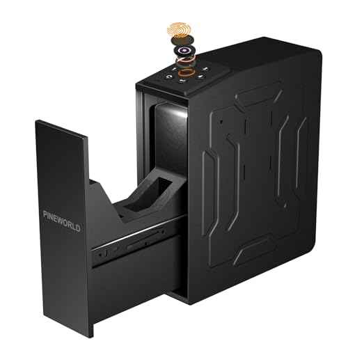Gun Safe For Handgun, Biometric Slider Bedside Handgun Safe, Pistol Lock Case for Nightstand,Sliding Door Hand Gun Safe for Pistol -with 3 Quick Access Fingerprint, PIN Code, KEY