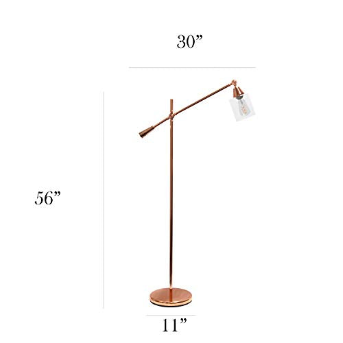 Elegant Designs LF1030-RGD Pivot Arm Glass Shade Floor Lamp, Rose Gold
