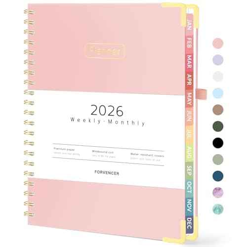Forvencer 2026 Planner, Hardcover Calendar Planner Weekly and Monthly, January 2026 - December 2026, 8.5" x 11", Spiral Agenda Book with Tabs, Exquisite Daily Journal with Inner Pocket, Organizer Notebook for Office Home School, A4 Size, Pink