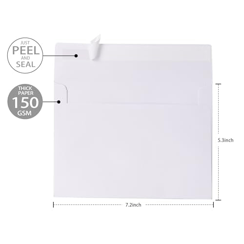 Janvale A7 White Envelopes 5.25x7.25 Inch 50 Pack for Invitations & Mailing