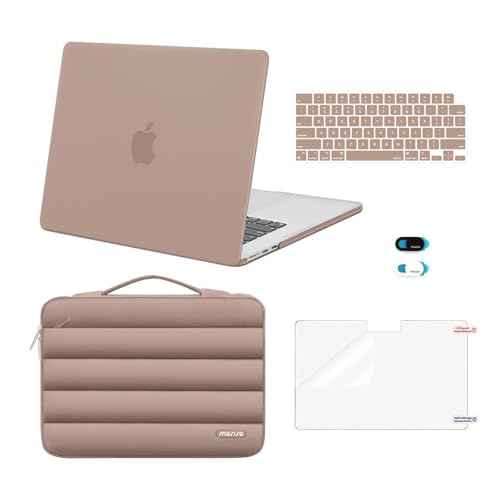 MOSISO Compatible with MacBook Air 15 inch Case 2025 2024 2023 Release M4 A3241 M3 A3114 M2 A2941 Touch ID, Plastic Hard Shell&Puffy Sleeve Bag&Keyboard Cover&Webcam Cover&Screen Film, Bronze Brown