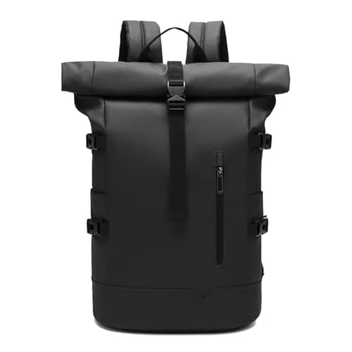 Rolltop Backpack Waterproof for Women & Men 33L Large Bike Backpack 15.6-inch Laptop Backpack Lightweight Perfect for Work School Travel and Outdoor Activities - Black