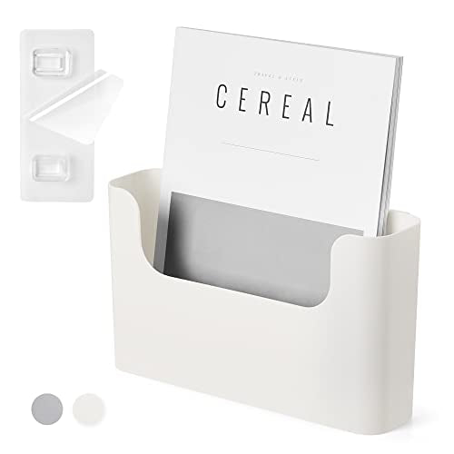 Cream White No Drilling Wall File Holder - Adhesive & Screw Mount Office Organizer
