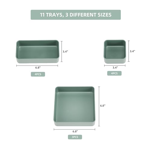 CHANCETSUI Green 11-Piece Stackable Drawer Organizer Set for Makeup, Stationery & Kitchen Storage