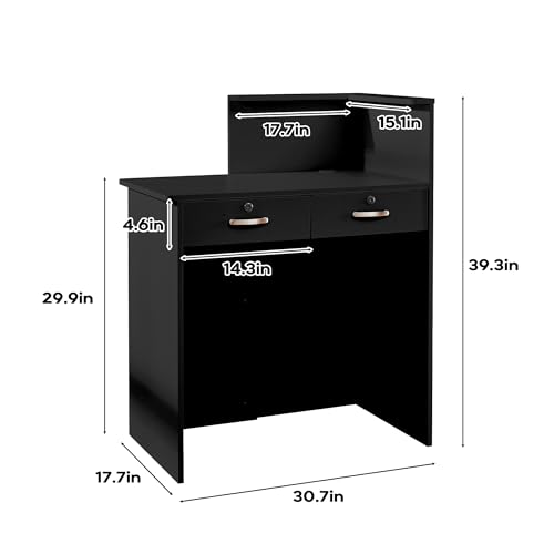 LayBurst Black Small Reception Desk with Two Lockable Drawers, Cable Management, 31in L x 17.7in W x 39.3in H