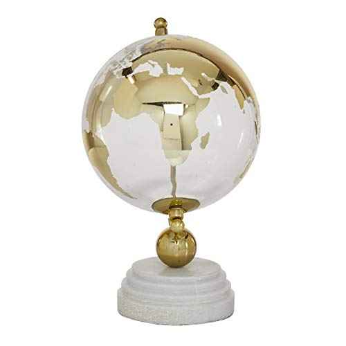 Deco 79 Marble Globe with Marble Base and Tiered Base, 8" x 8" x 13", Gold