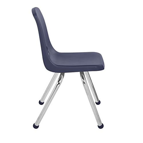 FDP 14" School Stack Chair, Stacking Student Seat with Chromed Steel Legs and Ball Glides; For In-Home Learning or Classroom - Navy (4-Pack), 10380-NV
