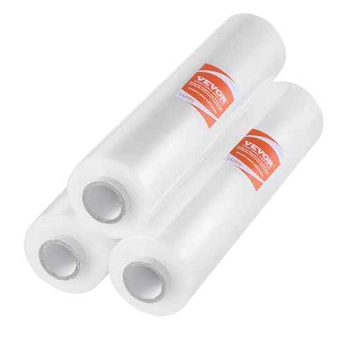VEVOR Stretch Film, 15 inches x 1000 feet, 60 Gauge Industrial Strength Clear Durable Stretch Wrap Roll, Heavy Duty Shrink Film Stretch Wrap with Handles for Pallet Wrapping Shipping Moving, 3 Pack