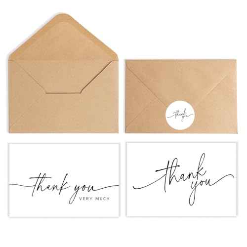 52-pack Thank You Cards Bulk with Kraft Envelopes & Matching Stickers, 3.5x5 Inches, Minimalist Design | Perfect for Business, Weddings, Baby & Bridal Showers, Graduations & Funerals.