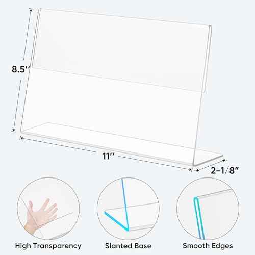 TICONN 11 x 8.5 Acrylic Sign Holder, L Shape Clear Sign Stand for Displaying, Plastic Paper Holder for Office, Store, Restaurant (Horizontal 12 Pack)
