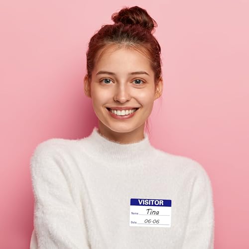 Visitor Pass Labels Name Identification Stickers Writable 2¡¿3 Inch Blue - 300 Stickers Per Roll£¨10 Rolls£©