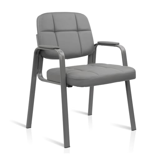 CLATINA Grey Leather Guest Office Chair No Wheels Reception Seating