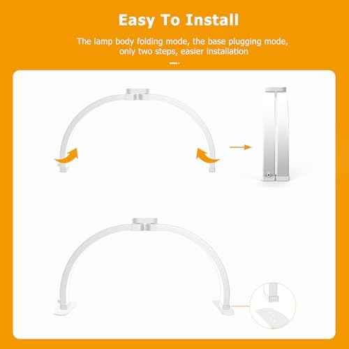 Half Moon Light for Nail Desk, 29In 38W Foldable LED Lash Light with Phone Holder, Nail Tech Light with 3 Color Modes 10 Brightness, Table Nail Desk for Beauty Eyelashes Tattoos Crafts, White