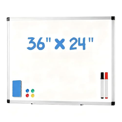Silver White Magnetic Whiteboard Kit 36x24 Wall Dry Erase Board with Accessories