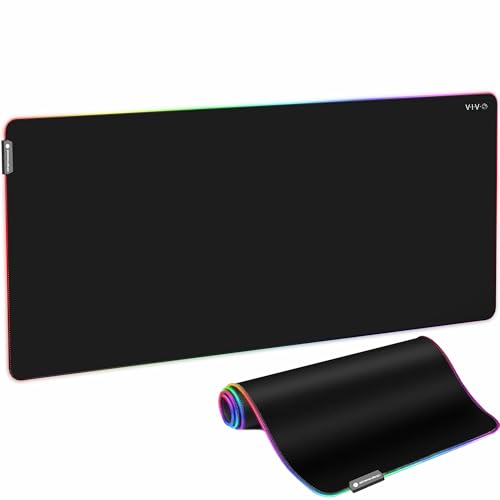 VIVO Large 60 x 30 inch Full Size Desk Pad with RGB Lighting for Office Ambience and Immersive Gaming, Oversized Mouse Pad Table Top Cover, 12 Color Modes, Non-Slip Base, Black, DESK-PAD60-30