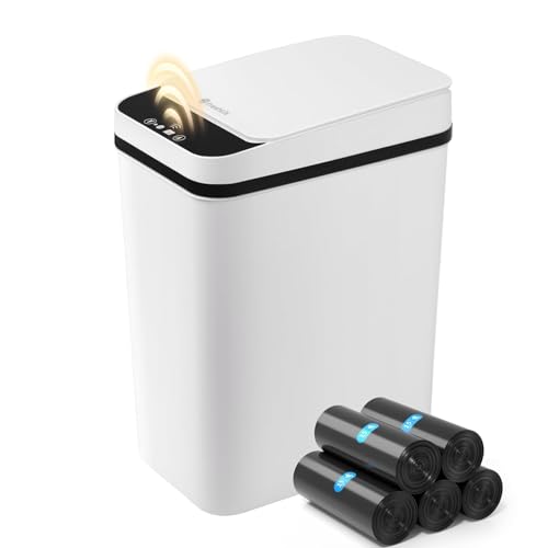 FRESHLIX White 2.5 Gallon Touchless Motion Sensor Bathroom Trash Can