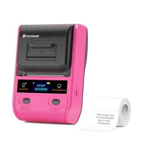 DP23 Label Maker, Bluetooth Portable Thermal Printer Sticker Printer for Home Office Organization Clothing Jewelry Retail Barcode Sticker Maker Machine with 2'' x1.18'' Labels-200pcs/Roll