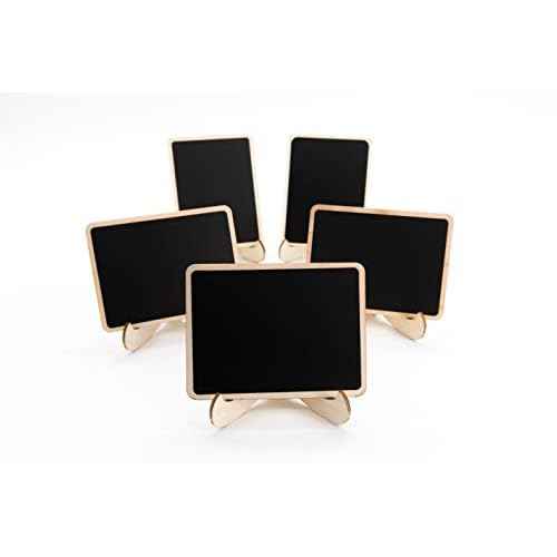 DSTELIN 20 Pack Wood Mini Chalkboards Signs with Support Easels, Place Cards, Small Rectangle Chalkboards Blackboard for Weddings, Birthday Parties, Message Board Signs and Event Decorations