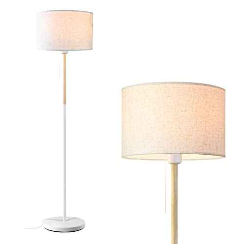 Bedroom Floor Lamp Farmhouse Floor Lamps for Living Room Mid-Century Pole Lamp Linen Lamp Shade, Standing Tall Lamps for Bedrooms and Office (White)