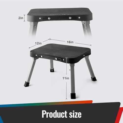 11" Folding Step Stool, Non-Slip 16x12 Large Platform, Portable Compact Sturdy 1-Step Stools for Kids Adults Seniors at Indoor Outdoor - Durable & Safe (11 inch, Black)