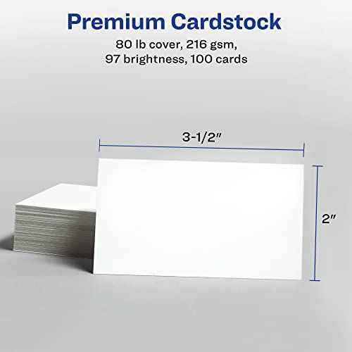 Avery Printable Business Cards with Sure Feed Technology, 2" x 3.5", White, 100 Blank Business Cards, Inkjet Printer Paper (28371)