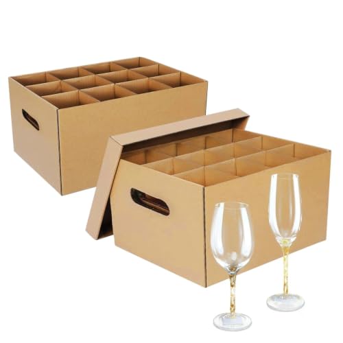 Brown 15x12x10in Glass Moving Boxes with Handles - Pack of 2 for Wine & Kitchenware