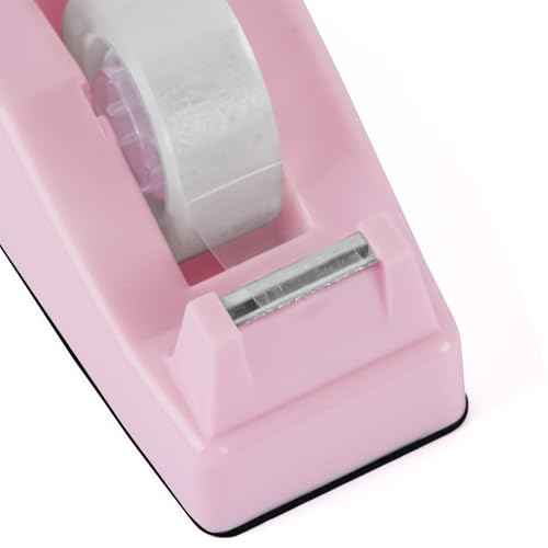 Desktop Tape Dispenser Pink with Weighted Nonskid Base - Includes 6 Rolls of Transparent Tape (0.71 Inch x 1000 inches Each)