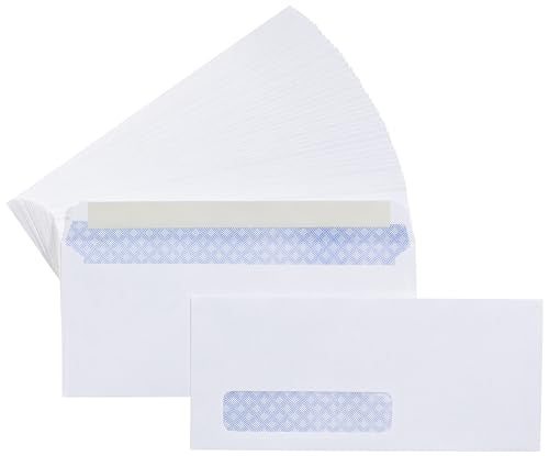 Amazon Basics #10 Security Tinted Self-Seal Business Envelopes with Left Window, Peel & Seal, White, 500-Pack