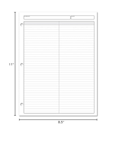 BookFactory 2 Columns Columnar Sheets/Two Column Loose Sheet Format - 50 Pieces of Paper, 8.5'' x 11'', 3 Hole Punched Loose Leaf Sheets (SHEET-050-7CLL(Column-2) -LX)