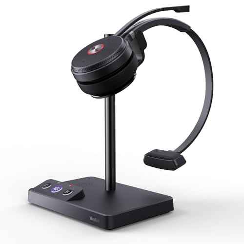 Yealink WH62 DECT Mono Teams Wireless Headset, 525 ft Range Work Headphone with 2X Noise Canceling Mic for IP Phone and Computer, Single Ear Headset with Call Control, Ringer,13H Talk Time