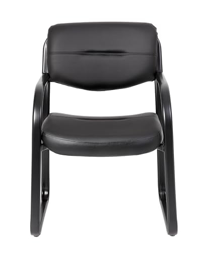 BOSS LeatherSled Guest Chair, Modern Black LeatherPlus, Black Frame