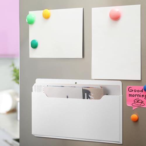 Feifeiya Magnetic Pocket File Folder for Fridge - Horizontal White, 13.8 x 8.3 Inches (2 Pack)