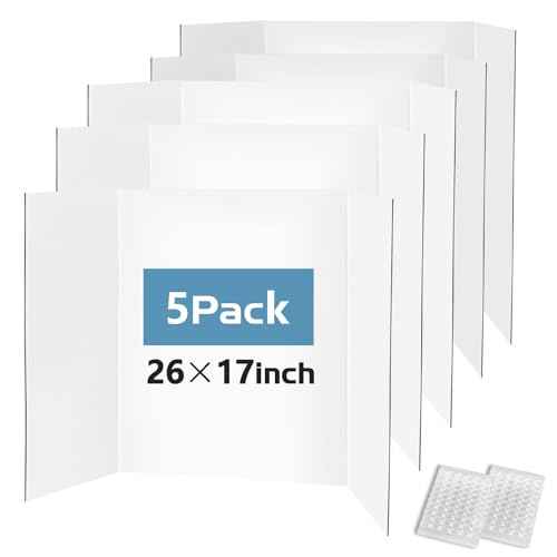 5 Pack Small Trifold Poster Board 26"x17", White Presentation Boards for School Projects, Science Fairs, Office Presentations