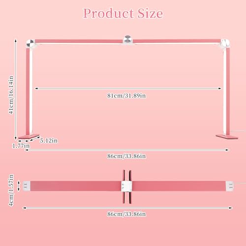 Half Moon Light for Nail Desk, 34.5In Foldable Square Nail Tech Lamp, 3000-6000K Dimmable Half Moon Nail Light for Manicure, Lash Eyelash Extension, Tattoo, Eyebrows, Crafts (Pink)