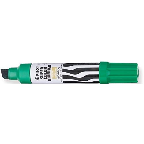 Pilot Super Color Jumbo Permanent Markers, Extra Wide Chisel Point, Green Ink, Dozen Box (43400)