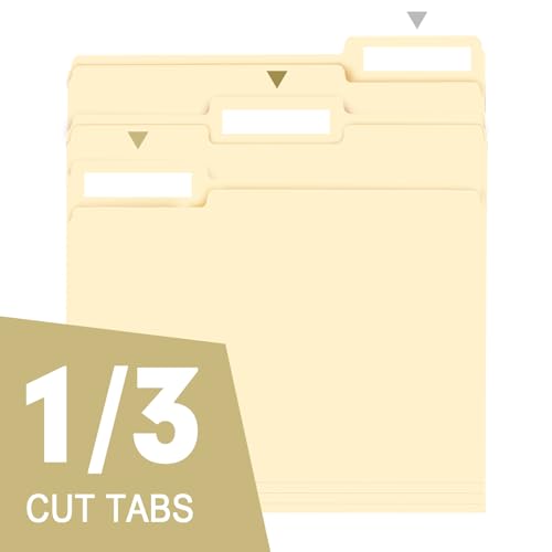 File Folder, RAZCC 250 Pack 1/3 Cut Tab File Folders Letter Size, Manila Folders, Folders with Tab, Great for Organizing and Easy File Storage