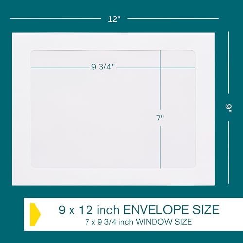 50 Pack Large 9x12 Window Envelopes for Photos & Documents - White