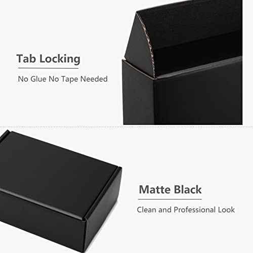9x6.5x2 Inches Black Shipping Boxes 25 Pack - Corrugated Cardboard Mailing Box for Small Business, Tab Locking Literature Mailer Packaging Supplies for Packing Digest Size Book Gifts Craft DVD