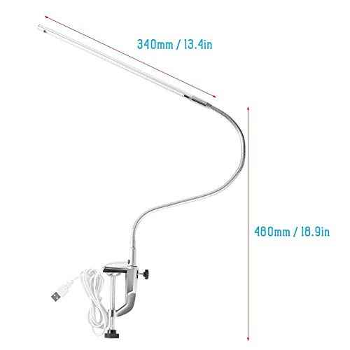 Clip On Lamp, USB Led Nail Tech Desk Bedside Lamp, Professional Gooseneck 360 Swivel with Switch, Eye Care Led Clamp for Reading