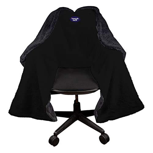 The Original Office Chair Blanket by SnuggleBack; Cozy Comfy Office Desk Chair Wrap Attaches for Convenient Heat and Hands-Free. Stay Warm In The Winter or Summer. Black Faux Fur with Sherpa Fleece