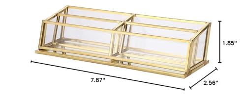 Hipiwe 4 Slots Glass Business Card Holder Stand - Vintage Gold Metal Name Card Display Stand Office Desktop Countertop Business Card Organizer